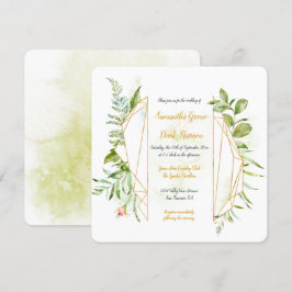 Guld Geometric Crystal Botanicals Square Inbjudningar