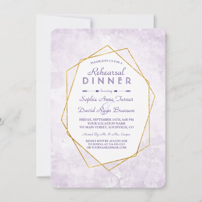 Guld Geometric Diamond Lavender Rehearsal Dinner Inbjudningar (Framsida)