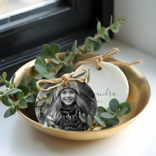 Guld Geometric Eucalyptus Black & White Photo Julgransprydnad Keramik