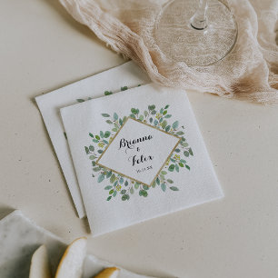Guld Geometric Eucalyptus Calligraphy Bröllop Pappersservett