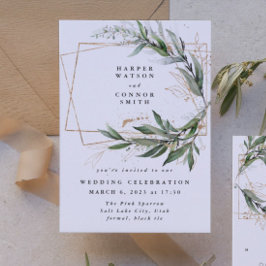Guld Geometric Eucalyptus Elegant Greenery Moss Inbjudningar