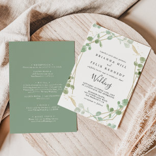 Guld Geometric Eucalyptus Front & Back Bröllop Inbjudningar