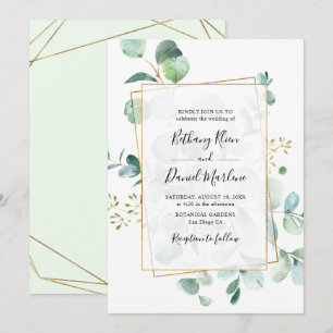 Guld Geometric Eucalyptus Greenery Bröllop Inbjudningar