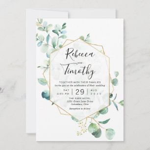 Guld Geometric Eucalyptus Greenery Bröllop Inbjudningar