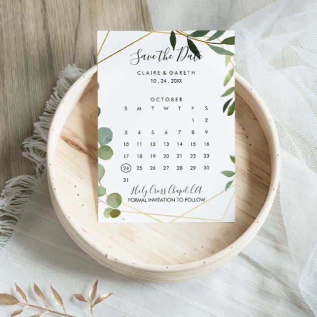 Guld Geometric Eucalyptus Spara datumkalender Datumet (Skapare uppladdad)