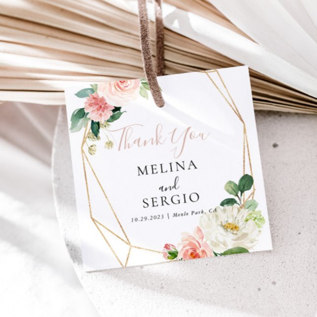 Guld Geometric Fall Flowers Bröllop Tack Gåvor Etiketter (Skapare uppladdad)