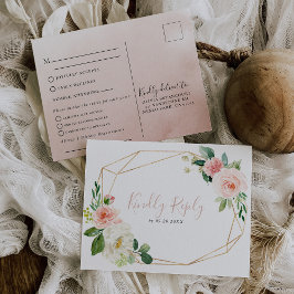 Guld Geometric Flowers Bröllop Menu Choice Reply Vykort
