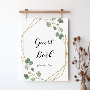 Guld Geometric Foliage Calligraphy Guest Bok Poster