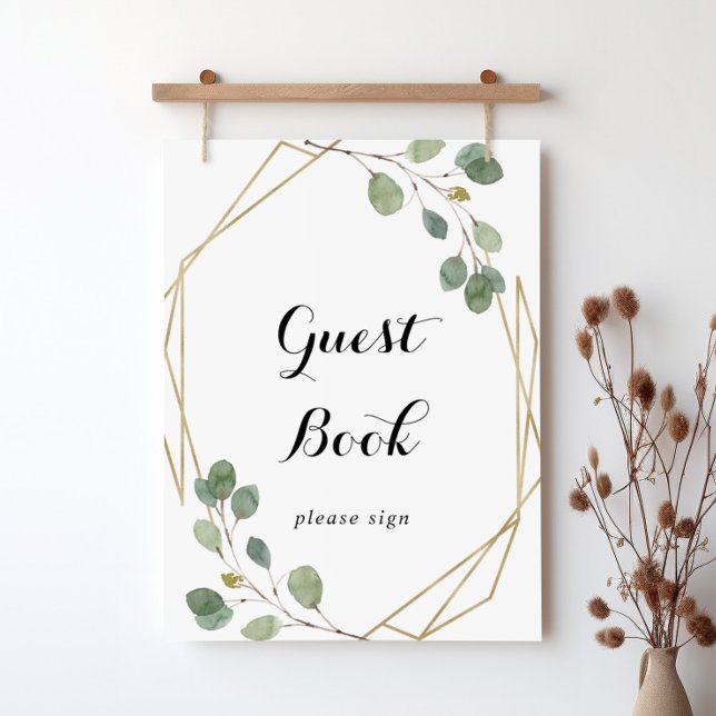 Guld Geometric Foliage Calligraphy Guest Bok Poster (Skapare uppladdad)