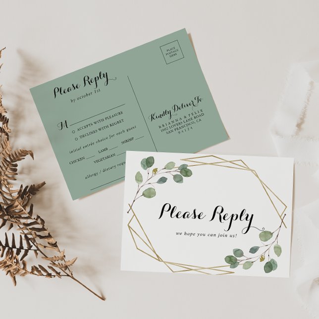 Guld Geometric Foliage Menu Choice OSA Postcard Vykort (Skapare uppladdad)