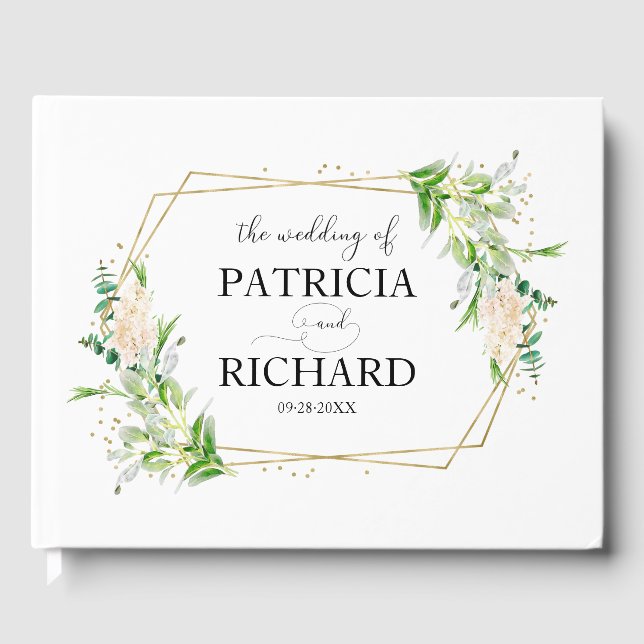 Guld Geometric Greenery Elegant bröllop Gästböcker (Framsida)