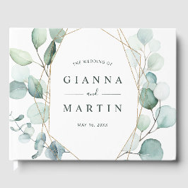 Guld Geometric Greenery Foliage Bröllop Gästböcker