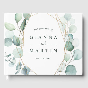 Guld Geometric Greenery Foliage Bröllop Gästböcker