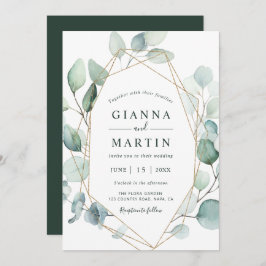 Guld Geometric Greenery Foliage Bröllop Inbjudningar
