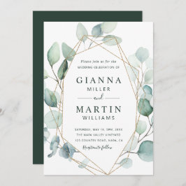 Guld Geometric Greenery Foliage Bröllop Inbjudningar