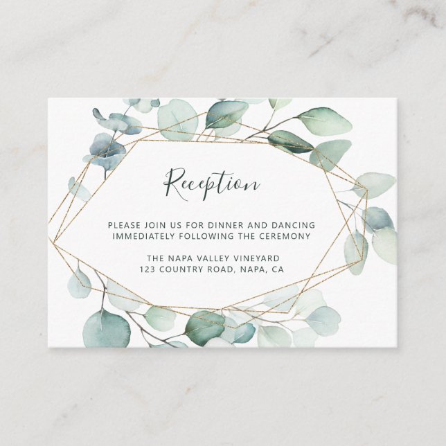 Guld Geometric Greenery Foliage Wedening Reception Tilläggskort (Framsida)