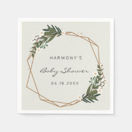 Guld Geometric Greenery Gender Neutral Baby Shower Pappersservett