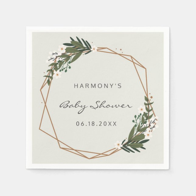 Guld Geometric Greenery Gender Neutral Baby Shower Pappersservett (Framsidan)
