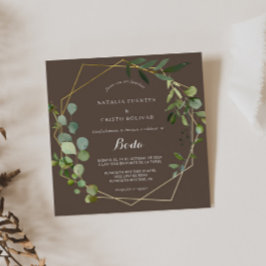Guld Geometric Grönt Brown spanska Bröllop Inbjudningar