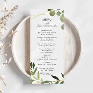 Guld Geometric Grönt Eucalyptus Bröllop Flat Menu Meny