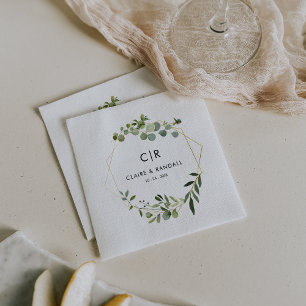 Guld Geometric Grönt Eucalyptus Bröllop Napkins Pappersservett