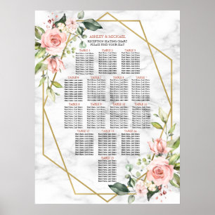 Guld Geometric Marble Rosa Blommigt Sittplatser Poster