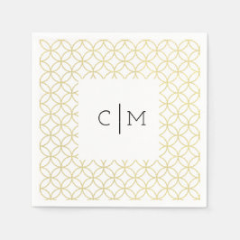 Guld Geometric Monogram Bröllop Cocktail Napkins Pappersservett