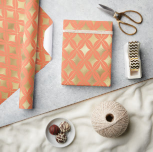 Guld Geometric Mönster Anpassningsbar Peach-bakgru Presentpapper