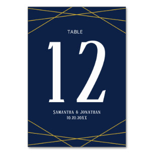 Guld Geometric Navy Blue BORDSNUMRET BRÖLLOP Bordsnummer