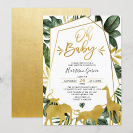 Guld Geometric Oh Baby Jungle Animals Baby Shower Inbjudningar
