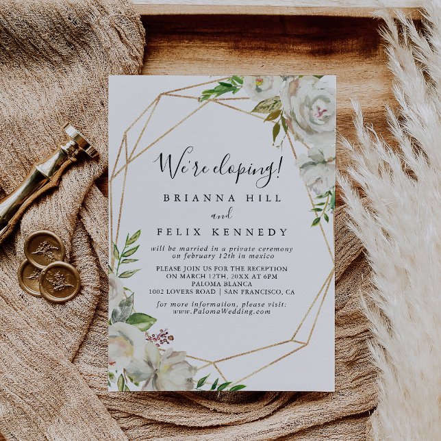 Guld Geometric Peony Blommigt Elopement Recept Inbjudningar (Skapare uppladdad)