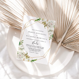 Guld Geometric Peony Blommigt Spanien Bröllop Inbjudningar