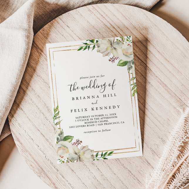 Guld Geometric Peony-Blommigten Bröllop Inbjudningar (Skapare uppladdad)