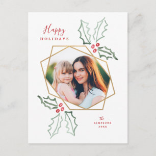 Guld Geometric Photo Watercolor Holly-jul Vykort