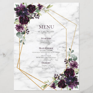 Guld Geometric Plum Lila Marble Blommigt Bröllop Meny