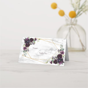 Guld Geometric Plum Lila Marble Blommigt Placeringskort