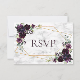 Guld Geometric Plum Lila Marble Bröllop OSA Kort