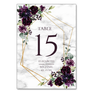 Guld Geometric Plum Lila Marble Elegant bröllop Bordsnummer