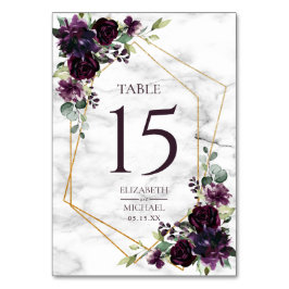 Guld Geometric Plum Lila Marble Elegant bröllop Bordsnummer