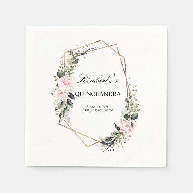 Guld Geometric Ram Quinceanera Birthday Pappersservett (Framsidan)