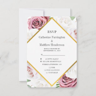 Guld Geometric Ram Rosa Blommigt Bröllop OSA Kort