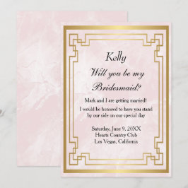 Guld Geometric Ram Rosa Marble Bridesmaid Inbjudningar
