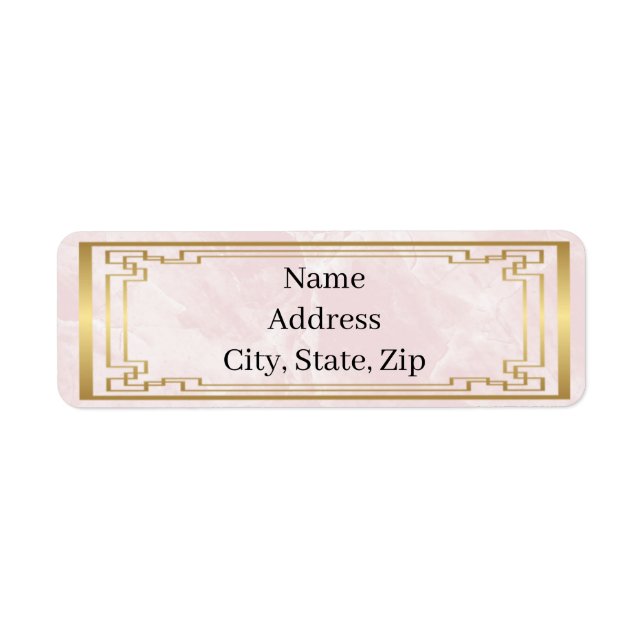 Guld Geometric Ram Rosa Marble Bröllop Adress Returadress Etikett (Framsidan)