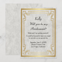 Guld Geometric Ram White Marble Bridesmaid