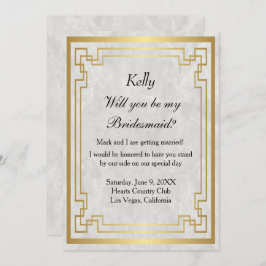 Guld Geometric Ram White Marble Bridesmaid Inbjudningar