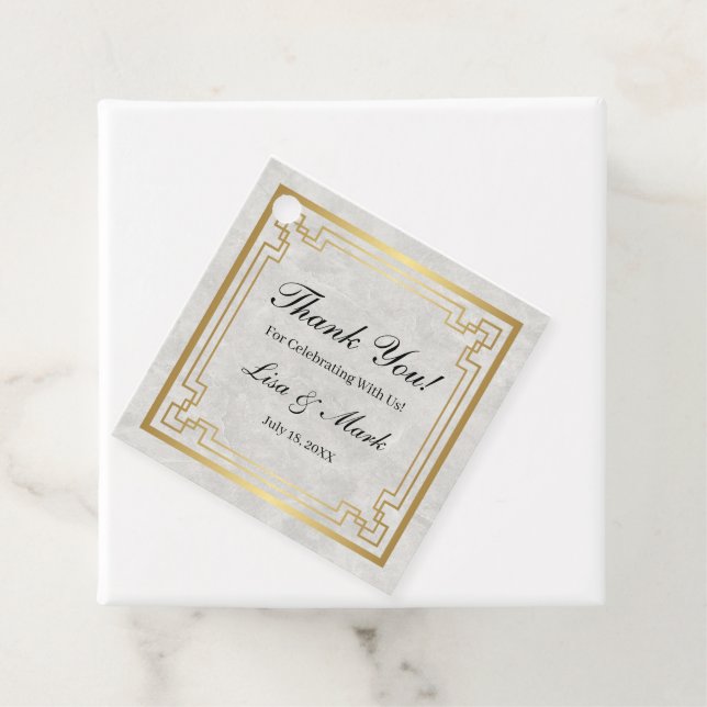 Guld Geometric Ram White Marble Bröllop Gåvor Etiketter (På plats)