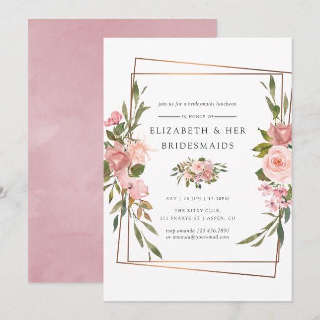 Guld Geometric  Ro Bridesmaids Luncheon Inbjudningar (Fram/baksida)