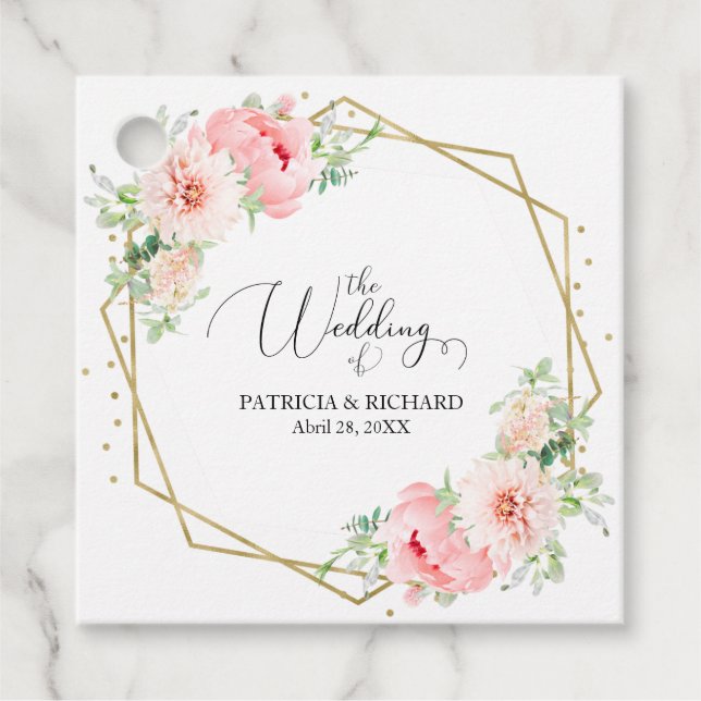 Guld Geometric Rosa  Blommigt Bröllop Gåvor Etiketter (Framsida)