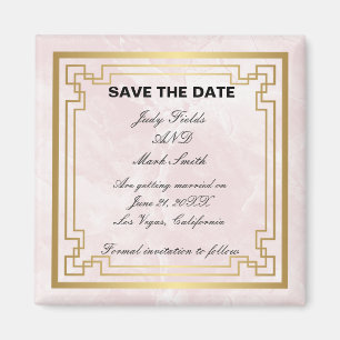 Guld Geometric Rosa Marble Bröllop spara datum Magnet