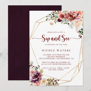 Guld Geometric Rustic Summer Blommigt Sip och se Inbjudningar